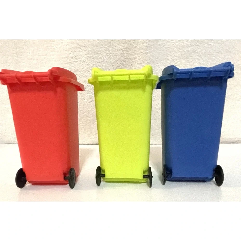 New (3) Desk Decor Pencil Holder Mini Blue Red & Green Recycling Garbage Cans